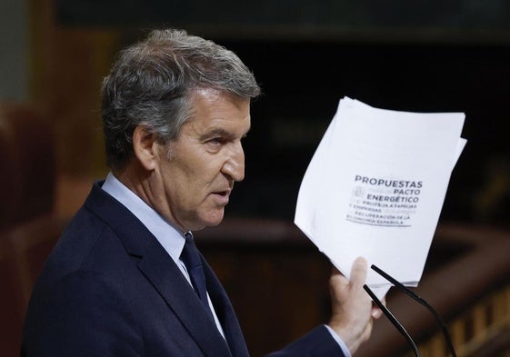 El líder del PP, Alberto Núñez Feijóo, ante el pleno del Congreso