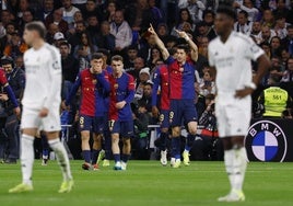 Robert Lewandowski celebra un gol al Madrid esta temporada en el Bernabéu.