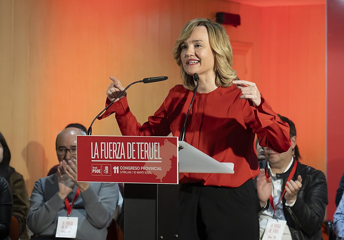 Pilar Alegría, este sábado, en jun acto en Teruel.