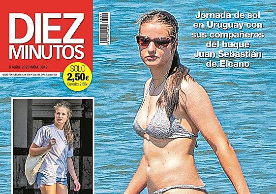 La portada de 'Diez Minutos' en la que se ve a la hederera al trono bañándose en una playa de Uruguay.