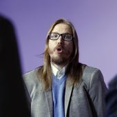 El portavoz de Podemos, Pablo Fernández, este lunes en rueda de prensa.