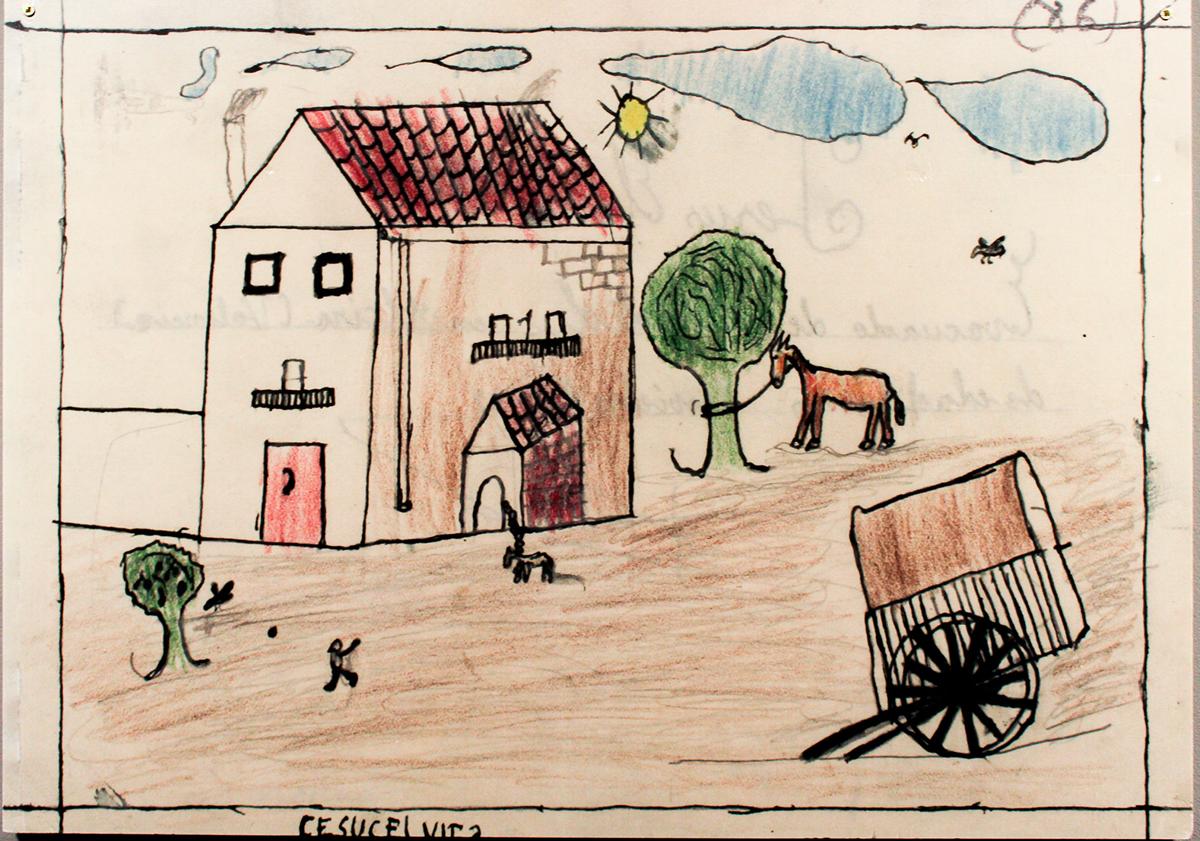 Imagen principal - Ilustraciones infantiles de la contienda del 36 incluidas en la exposición 'Y además dibujan'.