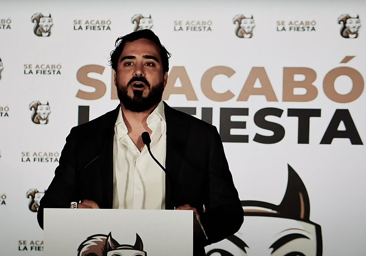 Alvise Pérez, líder de Se Acabó la Fiesta (SALF), la noche electoral de las pasadas europeas