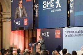 El presidente de la CNMV, Carlos San Basilio, presenta la nueva modalidad de salidas a Bolsa.