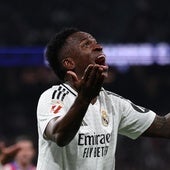Vinicius protesta en un partido reciente del Real Madrid.