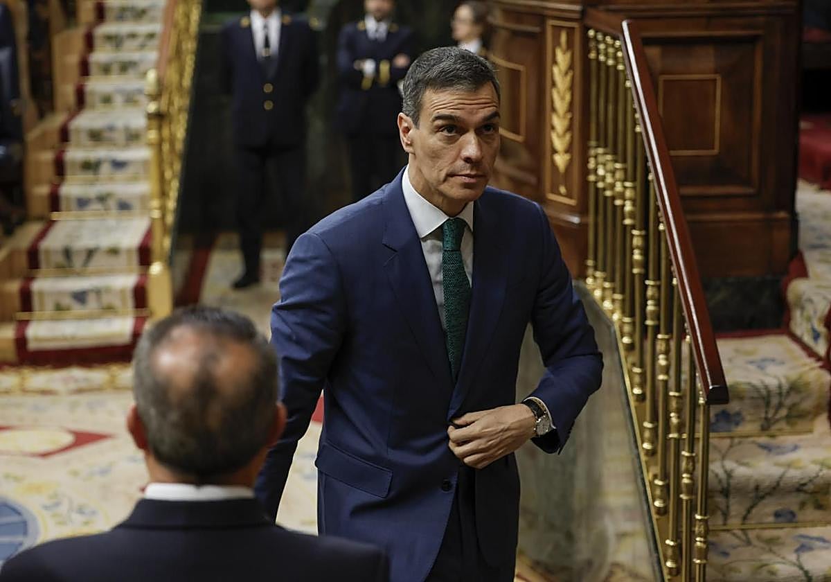 El presidente del Gobierno, Pedro Sánchez, en el hemiciclo del Congreso.