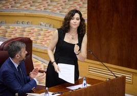 Díaz Ayuso interviene este jueves durante una sesión plenaria en la Asamblea de Madrid.
