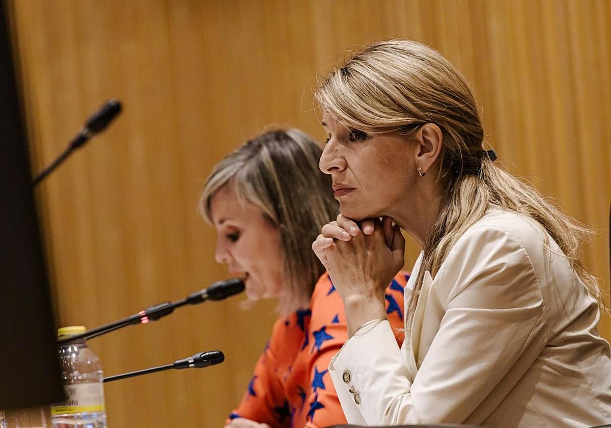La vicepresidenta segunda, Yolanda Díaz, durante un acto este jueves en el Congreso.