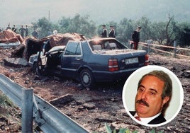 Estado en el que quedaron varios vehículos en el lugar del atentado contra el juez. A la derecha, Giovanni Falcone.