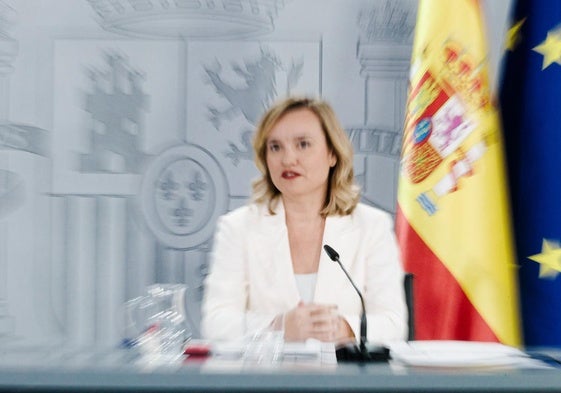 La ministra portavoz, Pilar Alegría, este martes en la rueda de prensa posterior al Consejo de Ministros