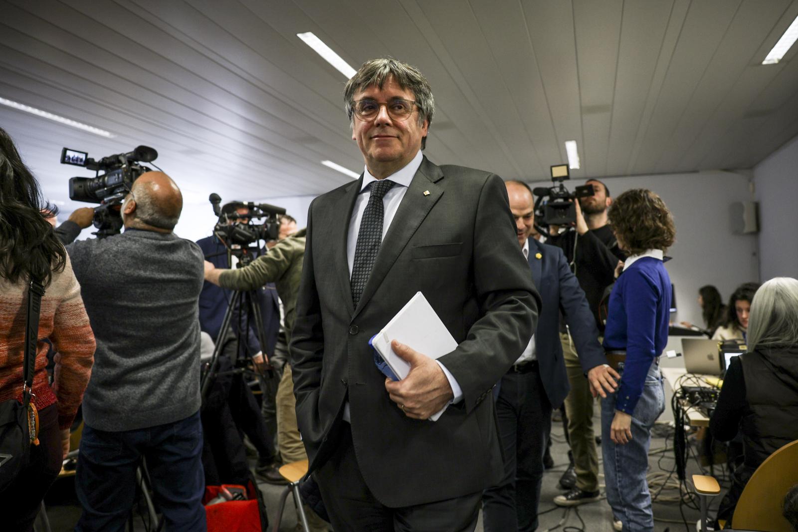 El presidente de JxCat, Carles Puigdemont, durante una rueda de prensa