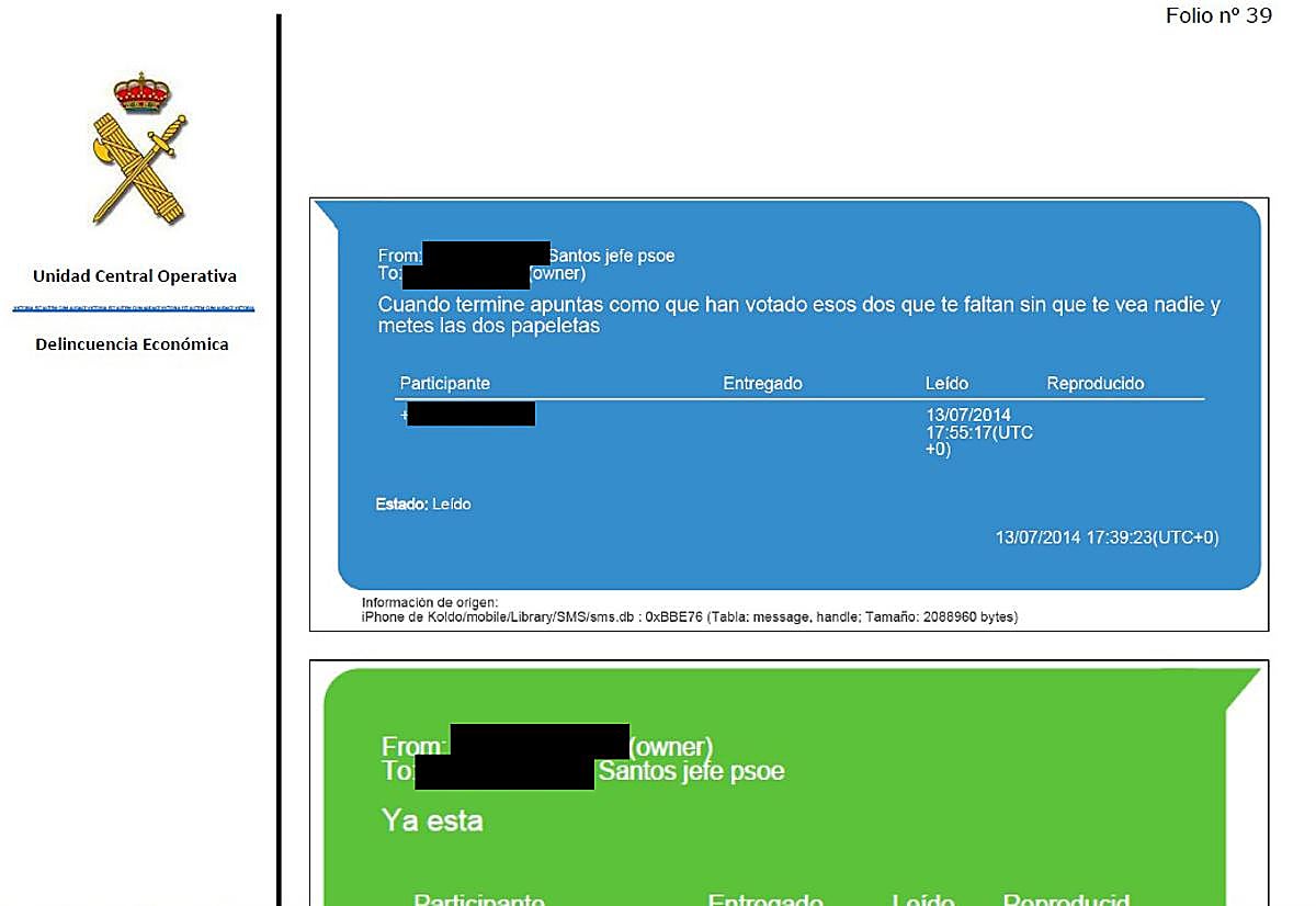 Mensajes incluidos en el informe de la UCO