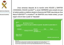 Mensaje de Koldo avisando al exdirector de carreteras de que el PSOE le iba a pedir el «impuesto»