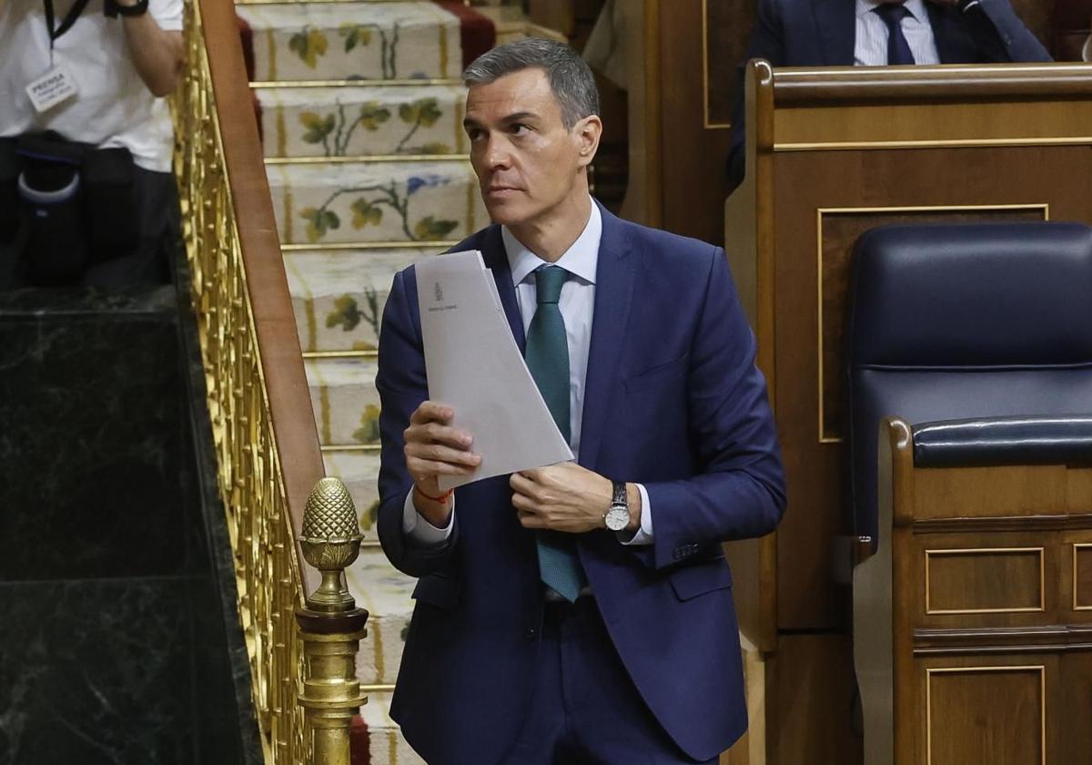 El presidente del Gobierno, Pedro Sáchez, durante una comparecencia en el Congreso.