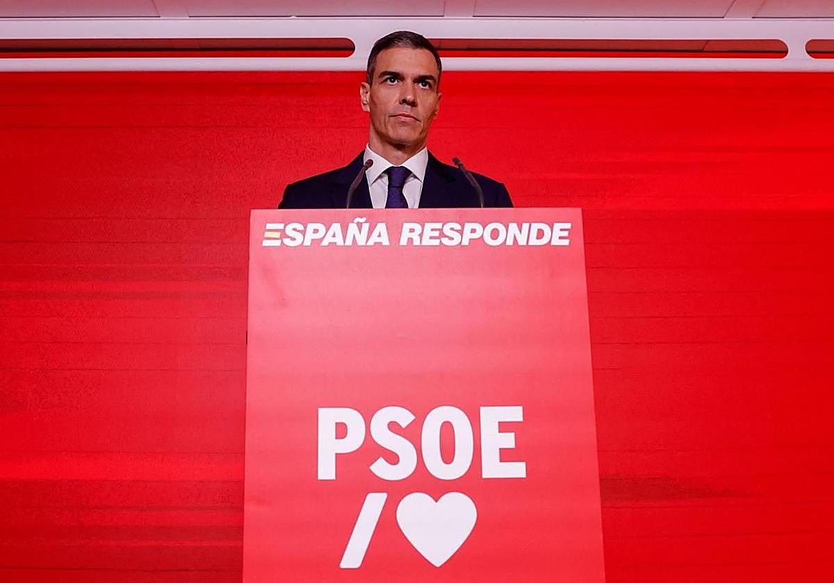Pedro Sánchez, durante su comparecencia en la sede del PSOE el jueves.