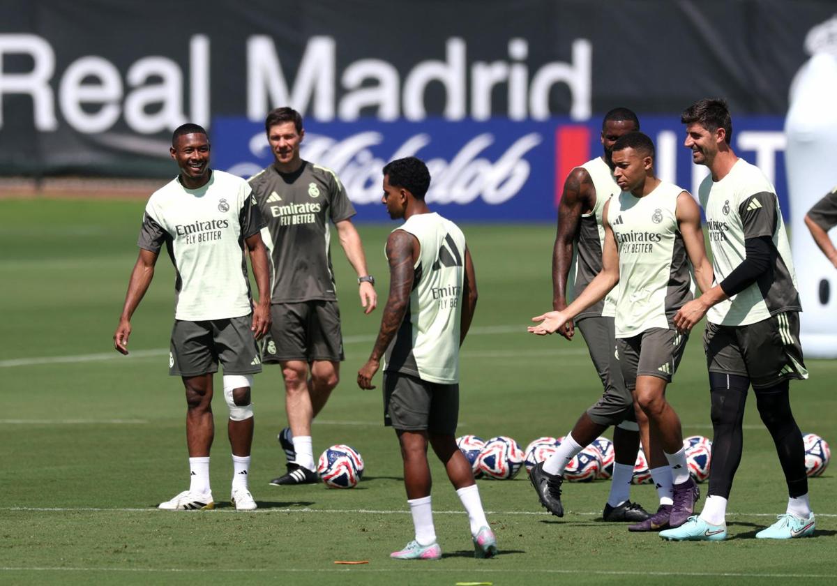 Real Madrid players, under the guidance of Xabi Alonso, preparing for their debut in the Club World Cup.