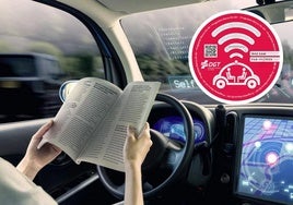 España empezará a hacer pruebas y ensayos de vehículos sin conductor. En el detalle, distintivo diseñado para los vehículos autorizados