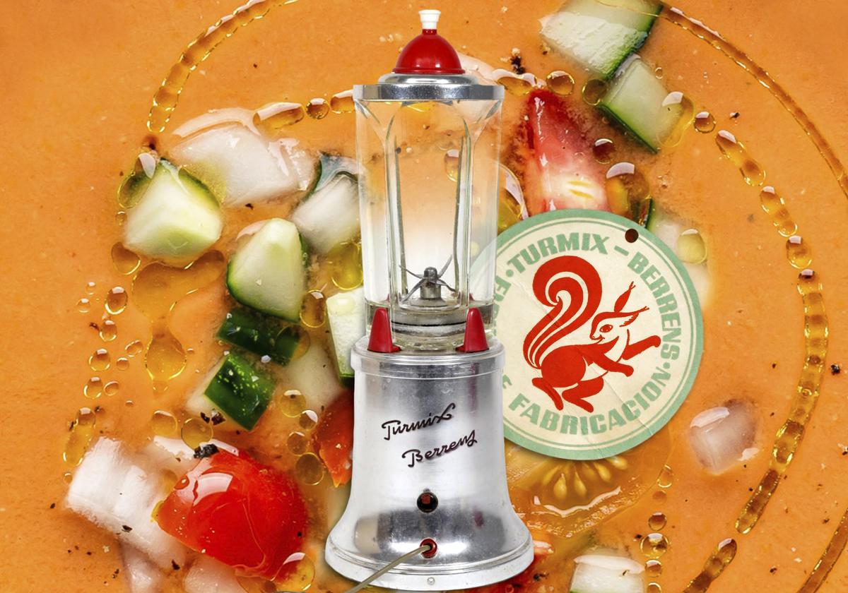 Turmix Berrens Blender and old brand label over a gazpacho.