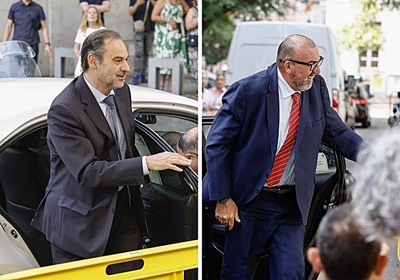 El exministro de Transportes, José Luis Ábalos, y su exasesor Koldo García, en sus respectivas llegadas al Tribunal Supremo en Madrid, este lunes