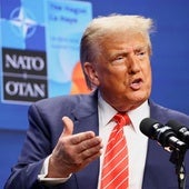 Donald Trump, durante su conferencia en la OTAN este miércoles.