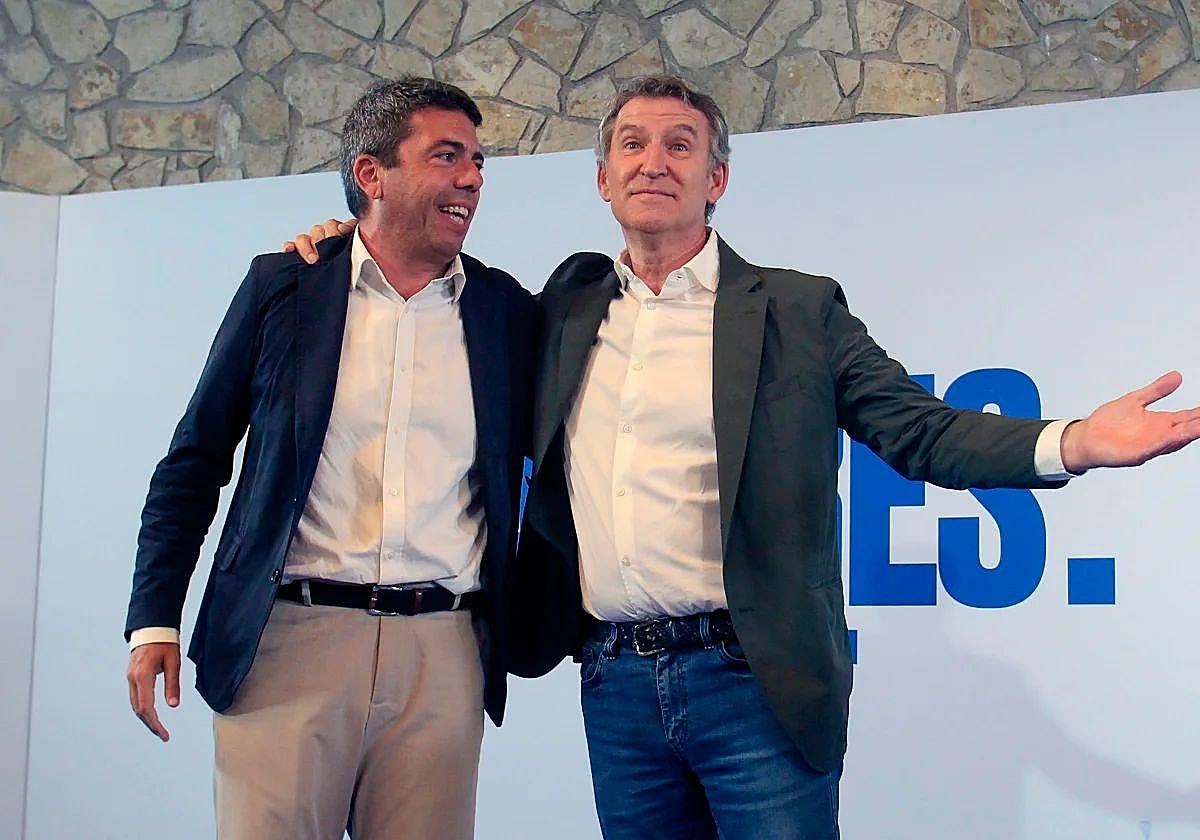 Carlos Mazón y Alberto Núñez Feijóo, el 10 de junio en Alicante.