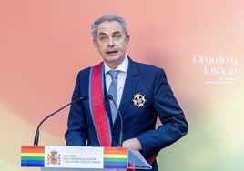 El expresidente del Gobierno, José Luis Rodríguez Zapatero, el pasado viernes durante el acto 'Orgullo y justicia' organizado por el Ministerio de Presidencia, Justicia y Relaciones con las Cortes.