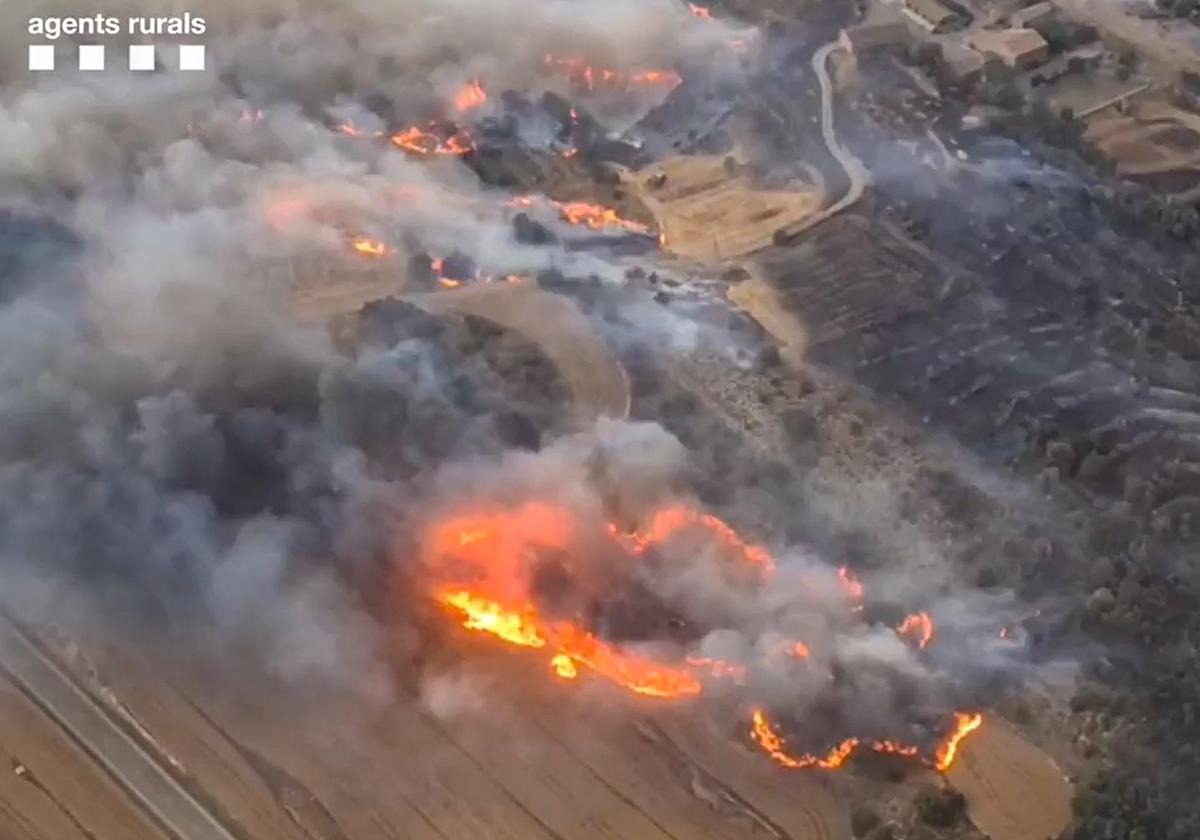 El fuego abrasa a dos agricultores en Lleida en el primer gran...