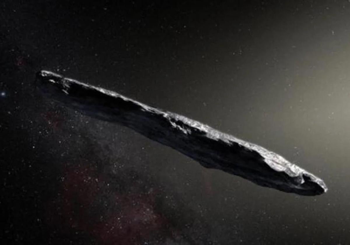 Artistic rendering of 'Oumuamua, the first detected interstellar asteroid.