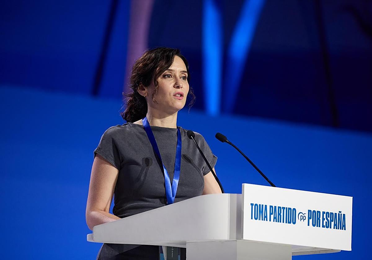 Isabel Díaz Ayuso, en su intervención en el congreso del PP