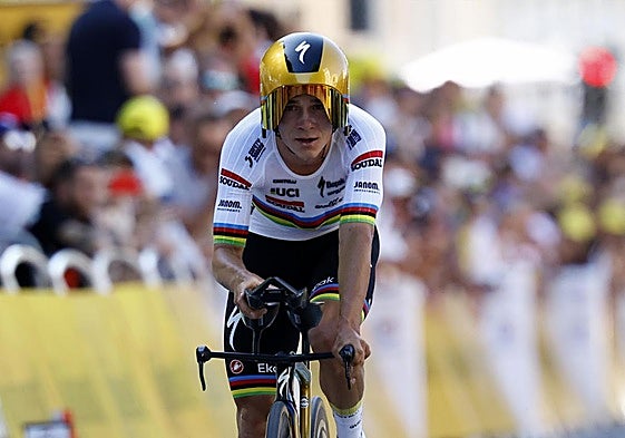 Remco Evenepoel, tras marcar el mejor tiempo en la crono.