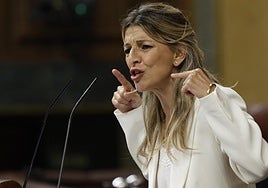 Yolanda Díaz durante su intervención en el pleno de este miércoles.