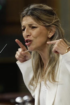 Yolanda Díaz durante su intervención en el pleno de este miércoles.