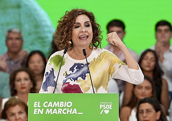 María Jesús Montero, intervien en un acto del PSOE celebrado este sábado en Jerez de la Frontera (Cádiz).