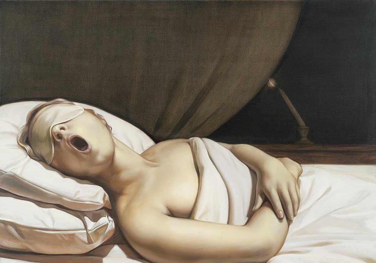 Una de la obras expuestas en 'Anna Weyant', en el Museo Thyssen, titulada 'Duermevela'.