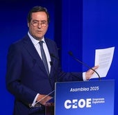 El presidente de CEOE, Antonio Garamendi, durante su intervención.