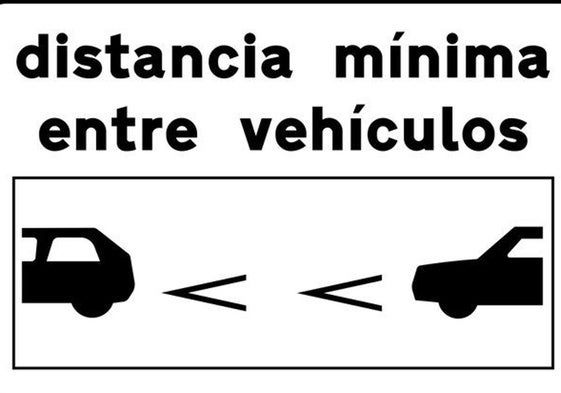 La nueva señal S-992a indica, en un tramo de carretera convencional o una carretera multicarril donde se dan frecuentemente colisiones por alcance, el número de marcas viales de galón que debe dejar un vehículo entre él y el que le precede