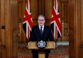 El primer ministro británico, Keir Starmer, durante la rueda de prensa de este martes.