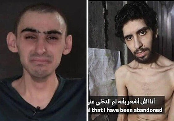 Ram Braslavski y Evyatar David, en sendas imágenes captadas de los vídeos de Hamás cuya publicación ha sido autorizada por sus familias.