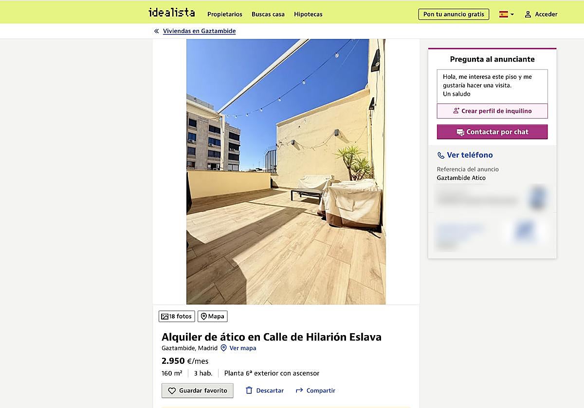 Captura del portal inmobilario Idealista donde se oferta el ático.