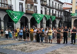 Autoridades y vecinos durante el minuto de silencio en la plaza del Ayuntamiento de Castro..