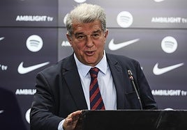 Joan Laporta, durante una comparecencia de prensa.