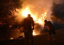 Voluntarios luchando contra un incendio forestal en Galicia.