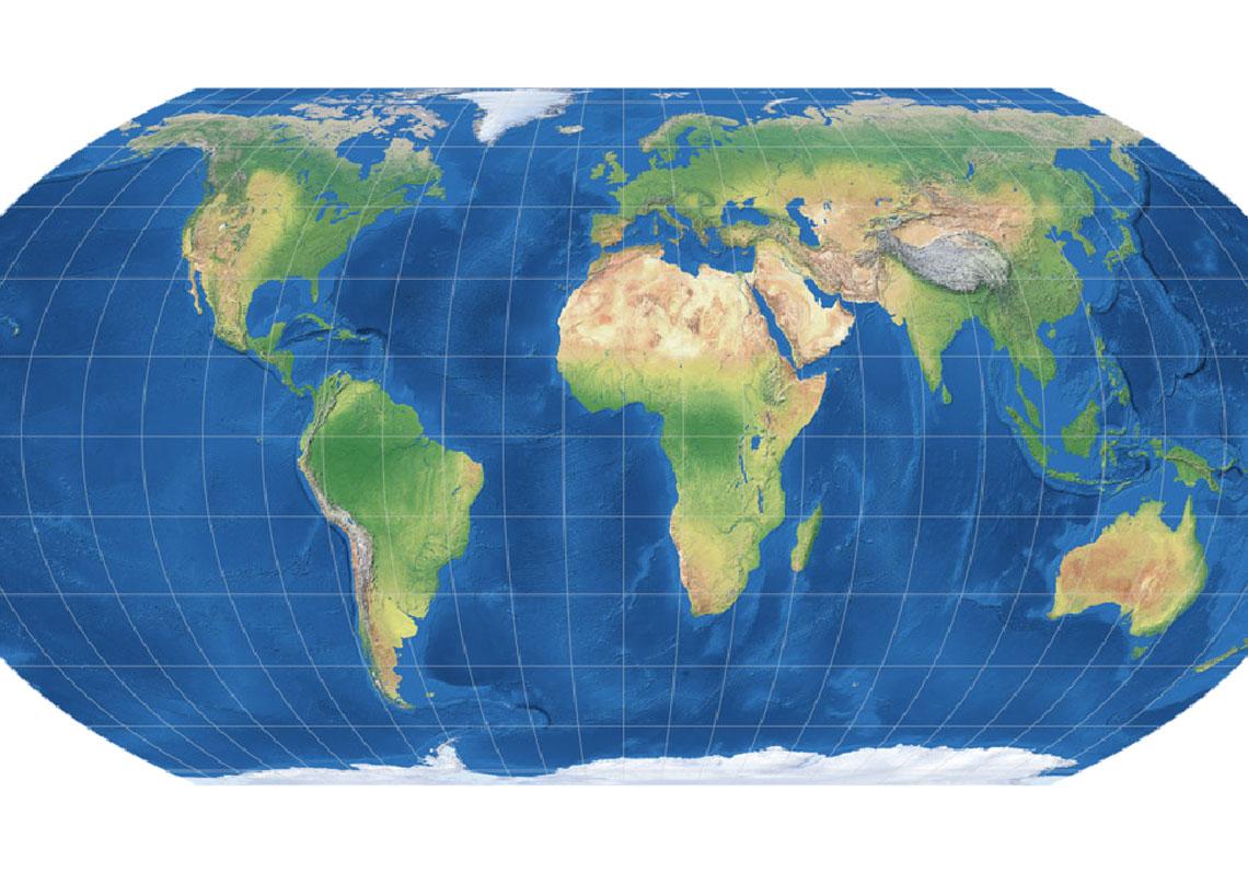 Imagem mais tarde - Superposição da projeção mais usada e que promove a União Africana.
