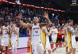 Los jugadores de la selección española de baloncesto, tras el amistoso ante Alemania en Madrid.