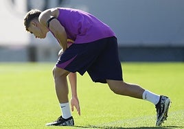 Fermín, durante el entrenamiento que llevó a cabo el Barça este sábado.