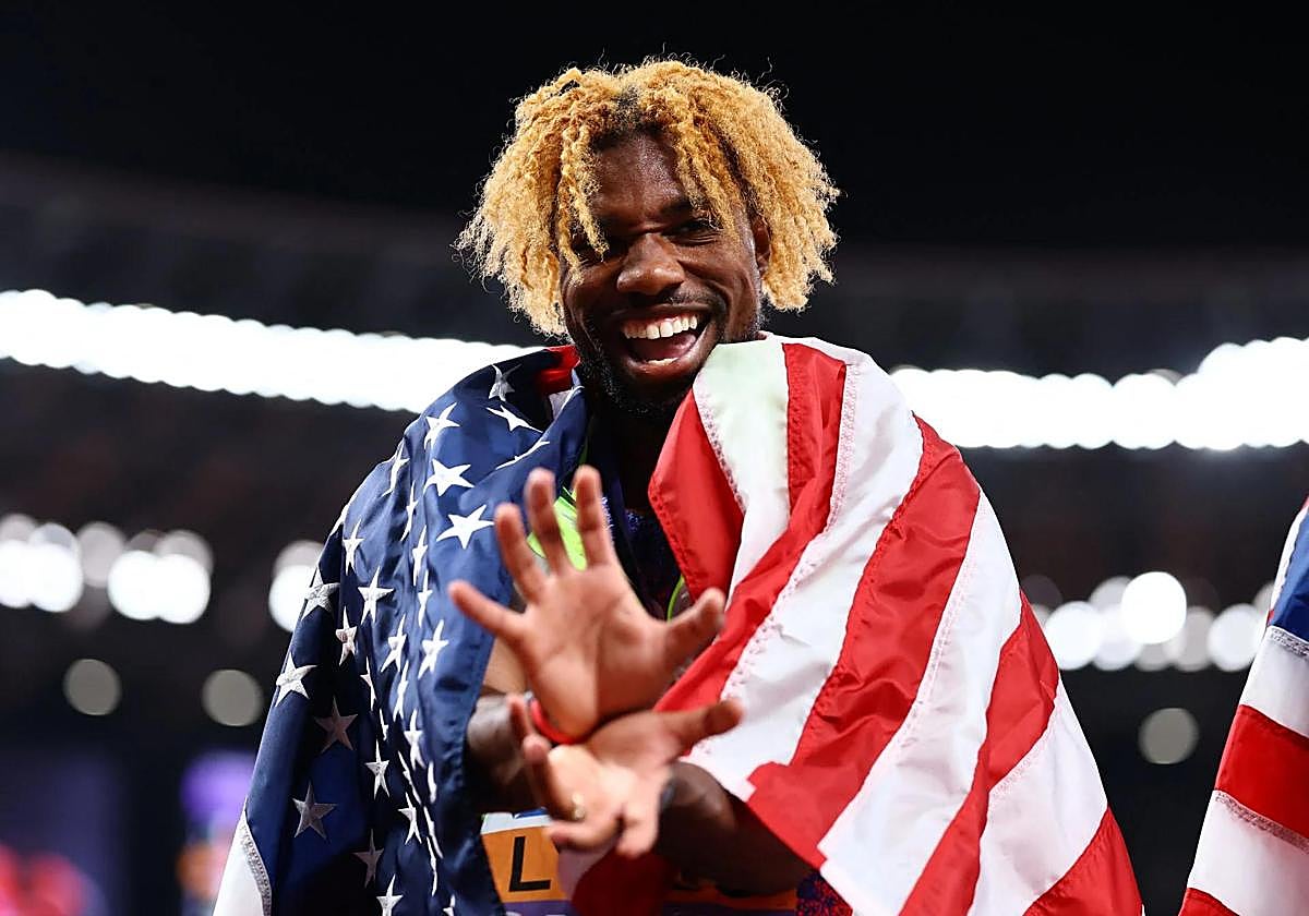 Noah Lyles, feliz tras sumar un nuevo título en su palmarés.