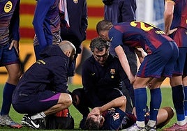 Fermín lesionado en su partido contra el Getafe.