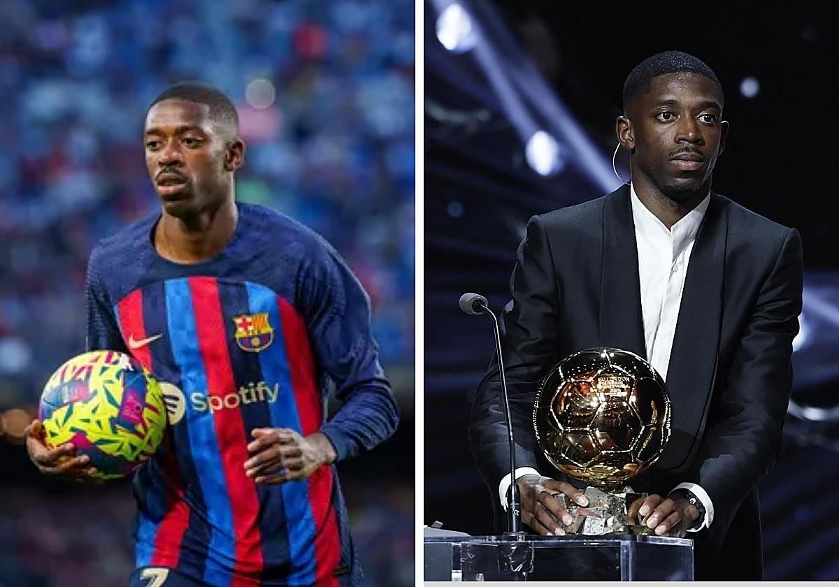 Dembélé,. cuando jugaba en el Barcelona y con el Balón de oro logrado el pasado lunes.