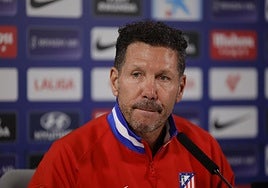Cholo Simeone, durante la rueda de prensa previa al derbi contra el Rayo Vallecano.