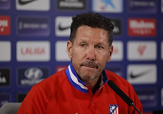 Cholo Simeone, durante la rueda de prensa previa al derbi contra el Rayo Vallecano.
